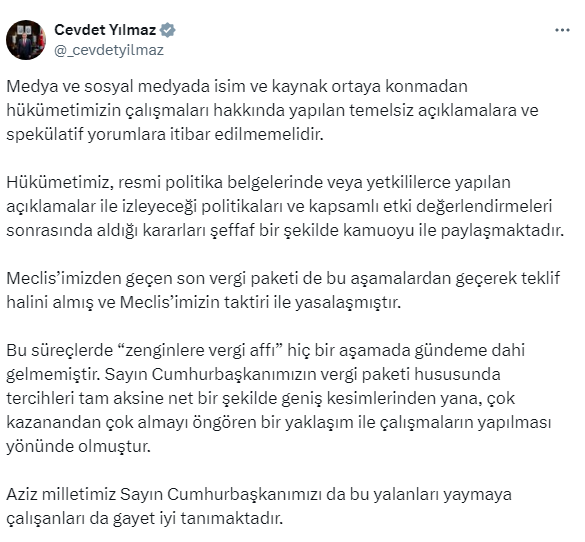 Hükümetin Vergi Politikaları Üzerine Açıklama